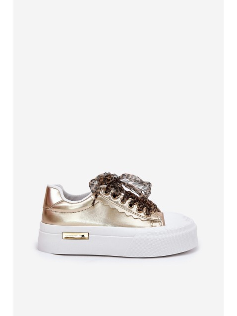 Women's Sneakers On A Massive Platform With Decorative Lacing Gold Zidora