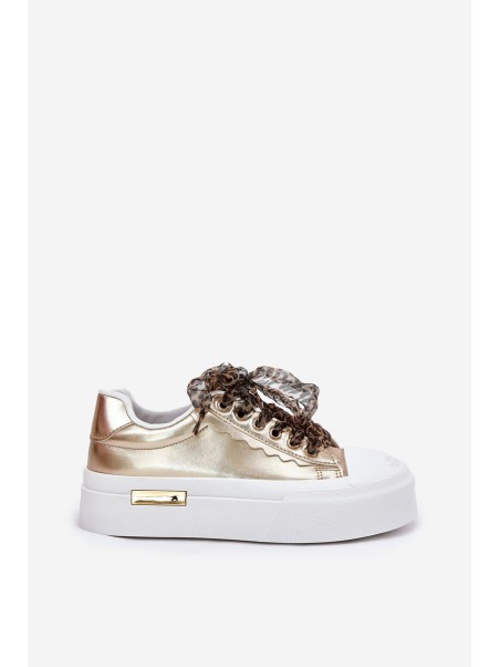 Women's Sneakers On A Massive Platform With Decorative Lacing Gold Zidora