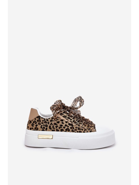 Womens Sneakers On Massive Platform With Decorative Lacing Leopard Brown Zidora