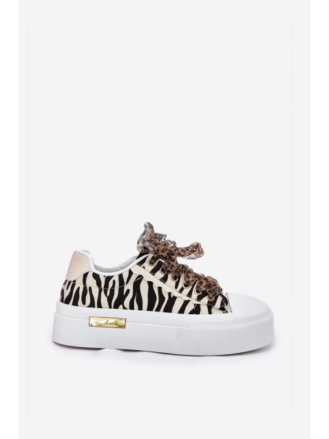 Women's Sneakers On Massive Platform With Decorative Lacing Zebra Black-Beige Zidora