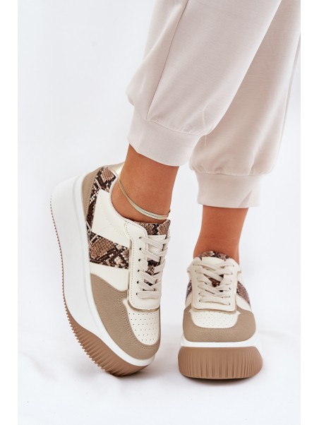 Womens Sneakers On Chunky Platform Animal Print Beige Telanila