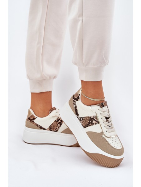 Womens Sneakers On Chunky Platform Animal Print Beige Telanila