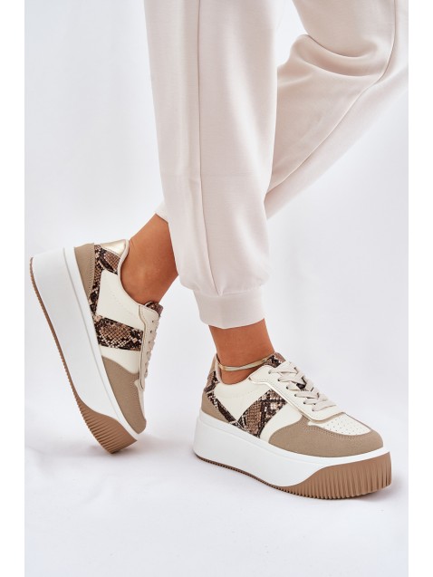 Womens Sneakers On Chunky Platform Animal Print Beige Telanila