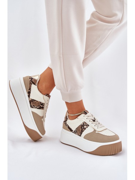 Womens Sneakers On Chunky Platform Animal Print Beige Telanila