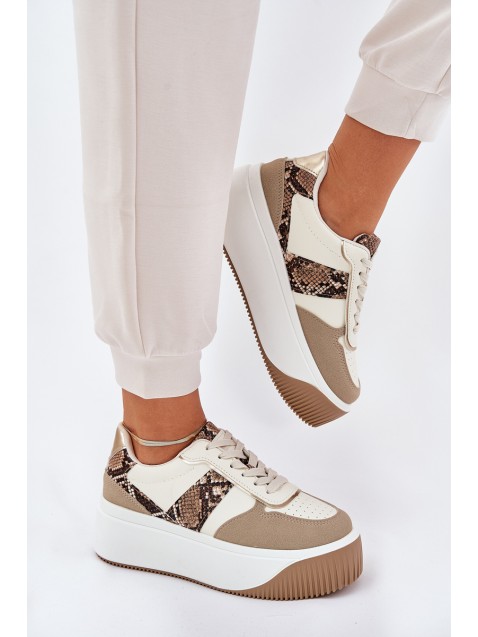 Womens Sneakers On Chunky Platform Animal Print Beige Telanila
