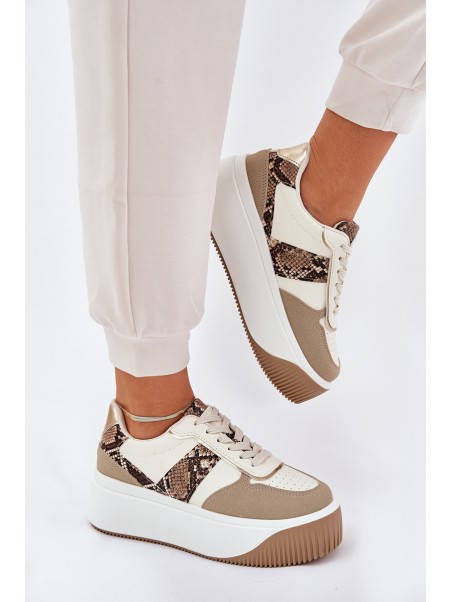 Womens Sneakers On Chunky Platform Animal Print Beige Telanila