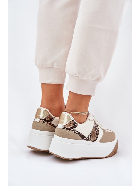 Womens Sneakers On Chunky Platform Animal Print Beige Telanila