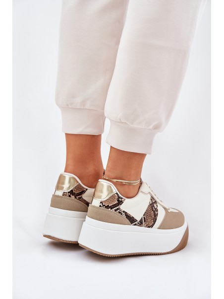 Womens Sneakers On Chunky Platform Animal Print Beige Telanila