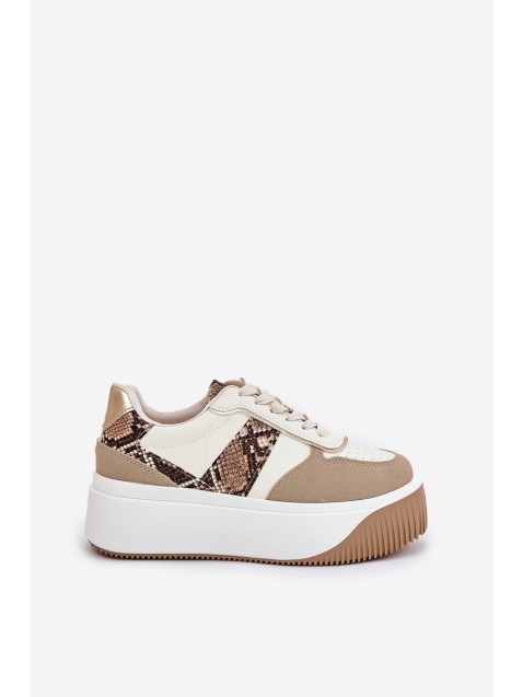 Womens Sneakers On Chunky Platform Animal Print Beige Telanila