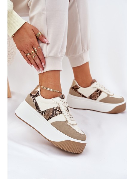 Womens Sneakers On Chunky Platform Animal Print Beige Telanila