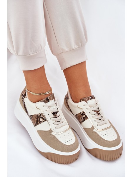 Womens Sneakers On Chunky Platform Animal Print Beige Telanila