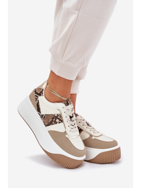 Womens Sneakers On Chunky Platform Animal Print Beige Telanila