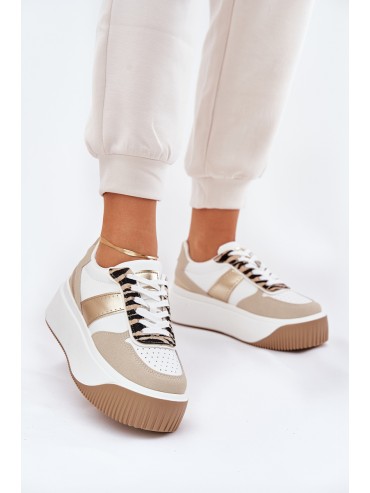 Women's sneakers on a chunky platform animal print beige-gold Telanila