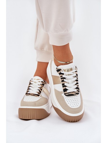 Women's sneakers on a chunky platform animal print beige-gold Telanila 2