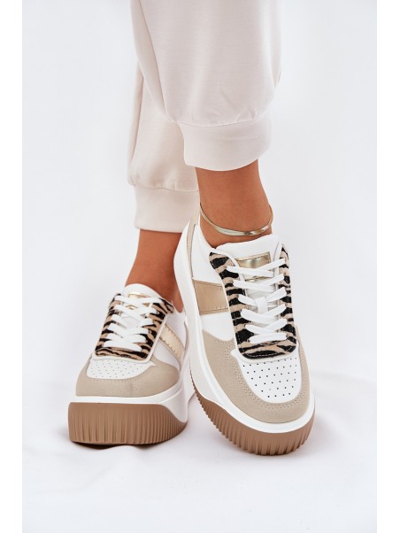 Women's sneakers on a chunky platform animal print beige-gold Telanila