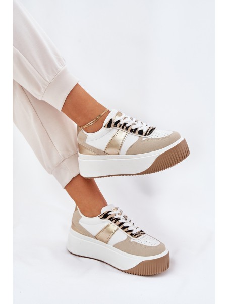 Women's sneakers on a chunky platform animal print beige-gold Telanila