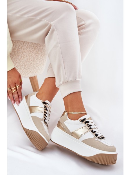 Women's sneakers on a chunky platform animal print beige-gold Telanila