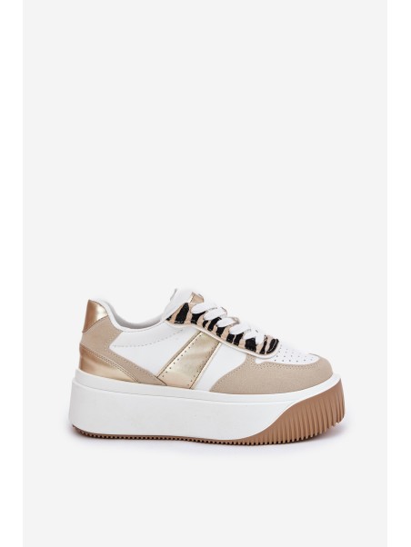 Women's sneakers on a chunky platform animal print beige-gold Telanila