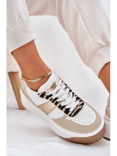 Women's sneakers on a chunky platform animal print beige-gold Telanila