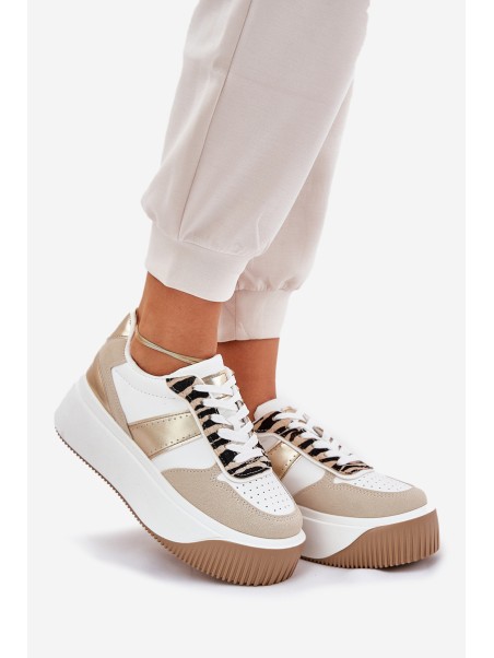 Women's sneakers on a chunky platform animal print beige-gold Telanila