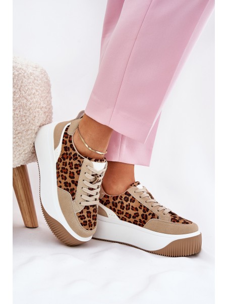 Women Sneakers On Massive Platform Leopard Beige Tamorniel