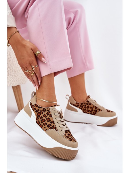 Women Sneakers On Massive Platform Leopard Beige Tamorniel