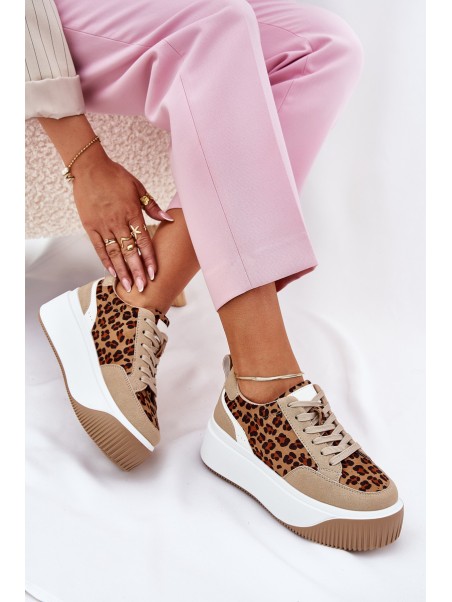 Women Sneakers On Massive Platform Leopard Beige Tamorniel