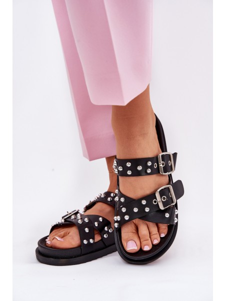 Women's Sandals With Buckles On Cork Sole Black Sercele