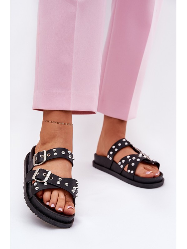 Women's Sandals With Buckles On Cork Sole Black Sercele