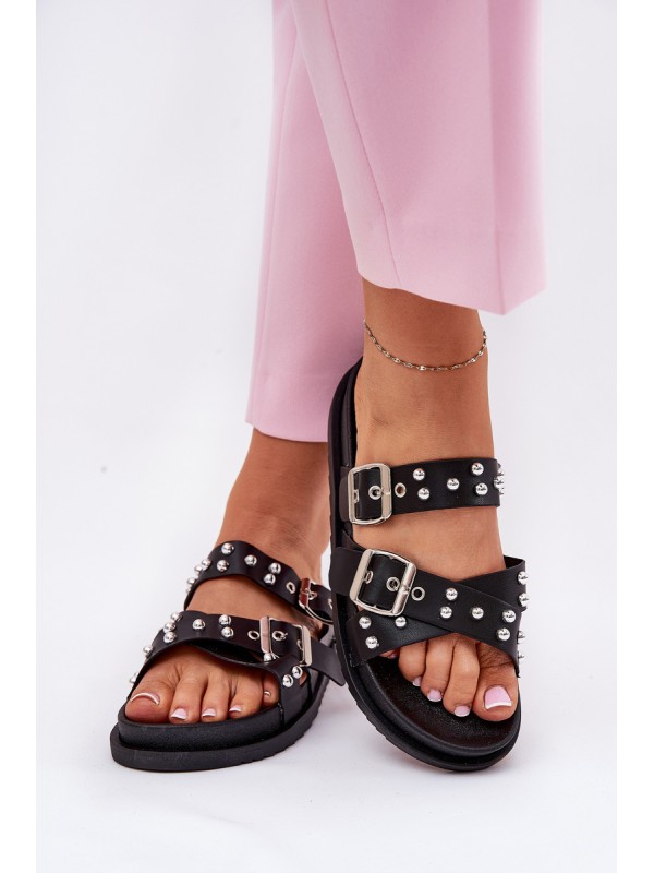 Women's Sandals With Buckles On Cork Sole Black Sercele