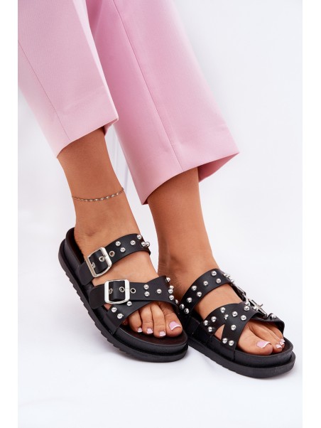 Women's Sandals With Buckles On Cork Sole Black Sercele