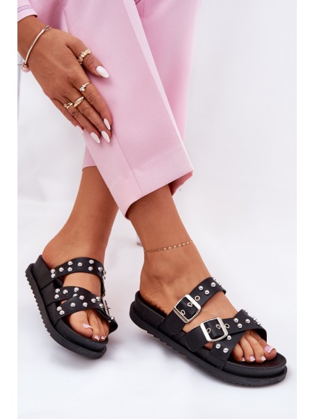 Women's Sandals With Buckles On Cork Sole Black Sercele