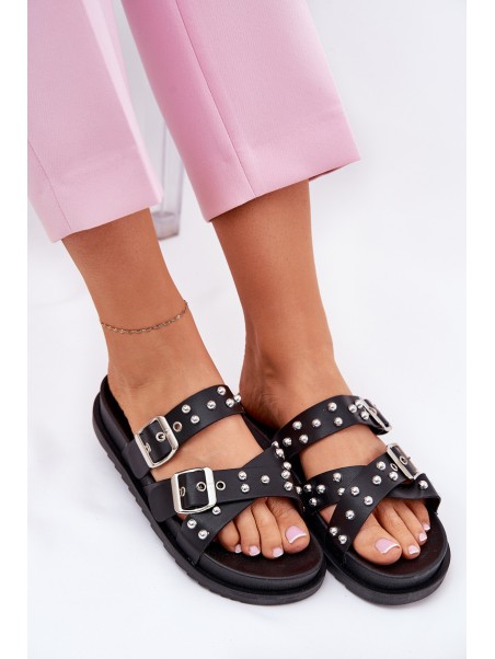 Women's Sandals With Buckles On Cork Sole Black Sercele