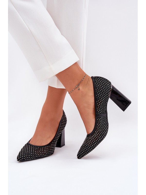 Embellished Mesh Pumps On A Heel Black Vinceza 62211 2