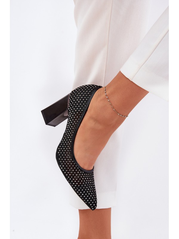 Embellished Mesh Pumps On A Heel Black Vinceza 62211