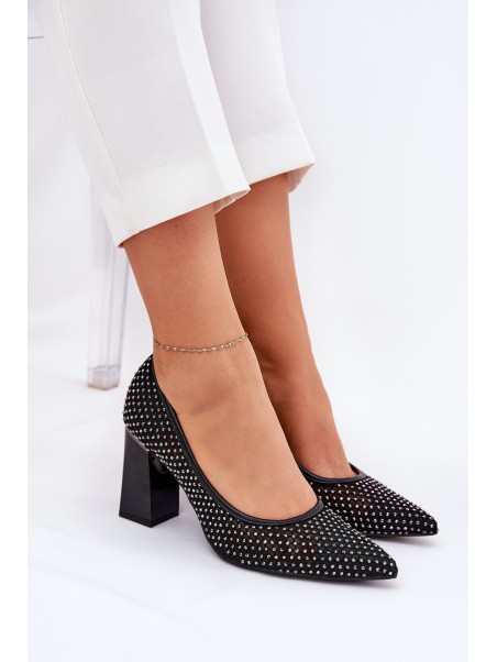 Embellished Mesh Pumps On A Heel Black Vinceza 62211