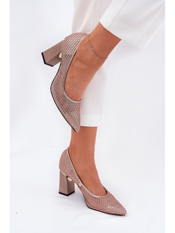 Embellished Mesh Heels On Heel Beige Vinceza 62211 2
