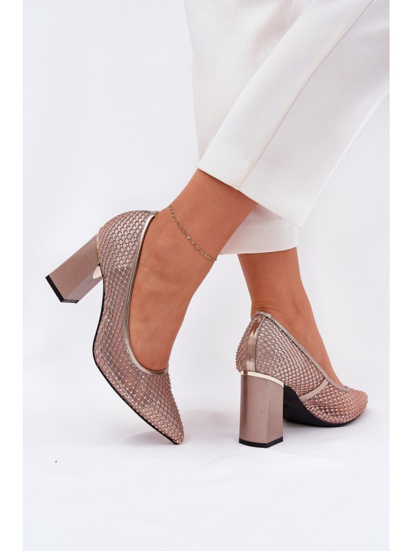 Embellished Mesh Heels On Heel Beige Vinceza 62211