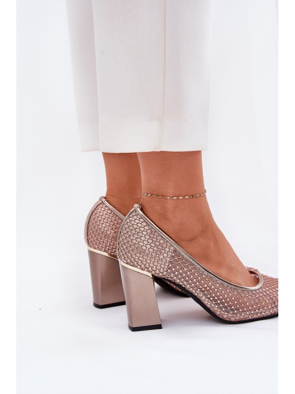 Embellished Mesh Heels On Heel Beige Vinceza 62211