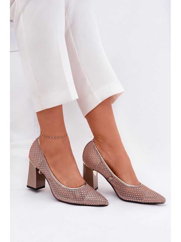 Embellished Mesh Heels On Heel Beige Vinceza 62211