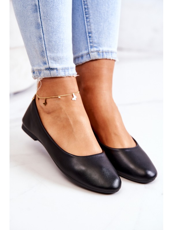 Black Classic Leather Ballerina Stacee