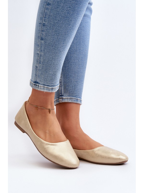 Classic Leather Gold Ballerina Flats Stacee