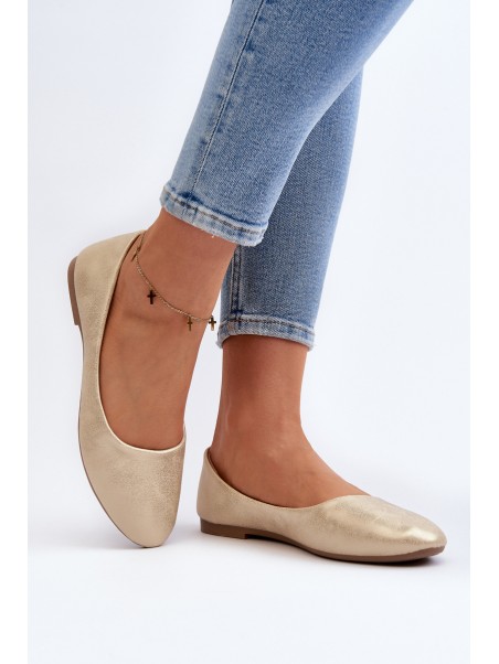 Classic Leather Gold Ballerina Flats Stacee