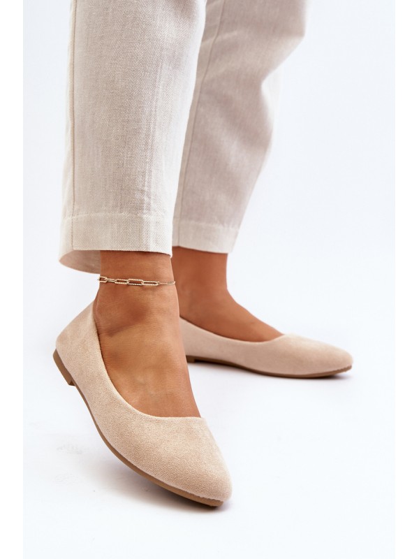 Beige Women's Suede Ballerina Flats Kommia