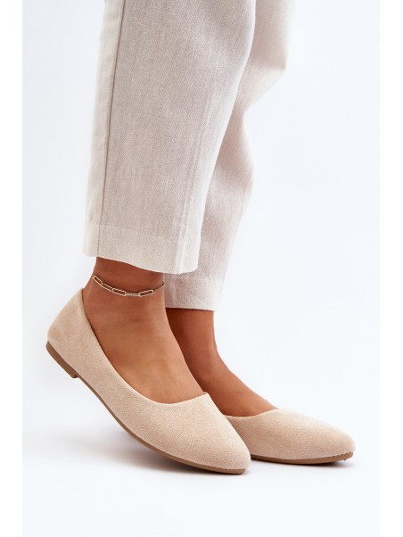 Beige Women's Suede Ballerina Flats Kommia