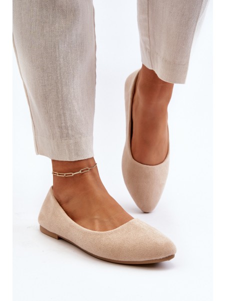 Beige Women's Suede Ballerina Flats Kommia