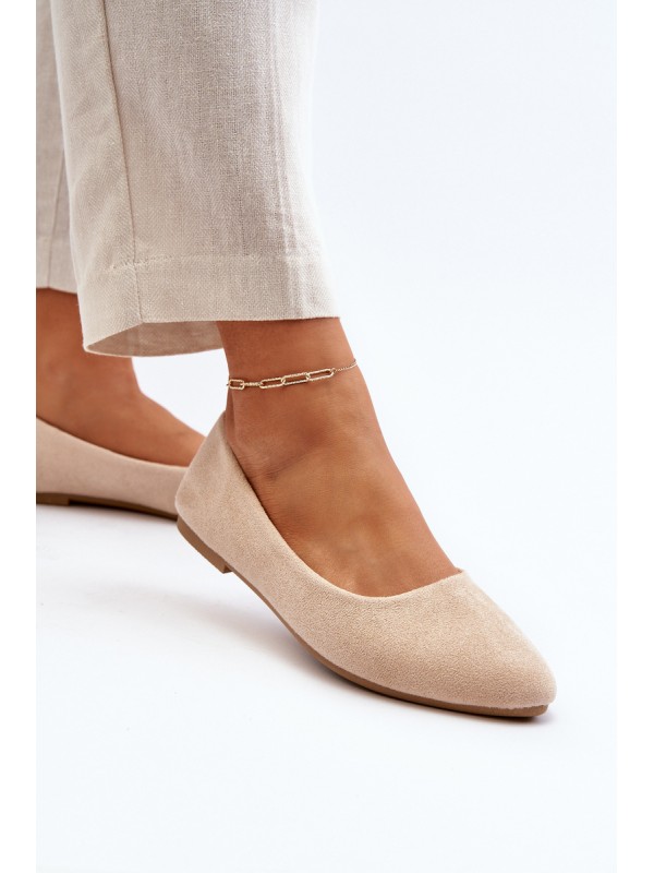 Beige Women's Suede Ballerina Flats Kommia