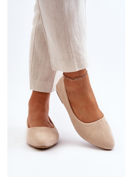 Beige Women's Suede Ballerina Flats Kommia