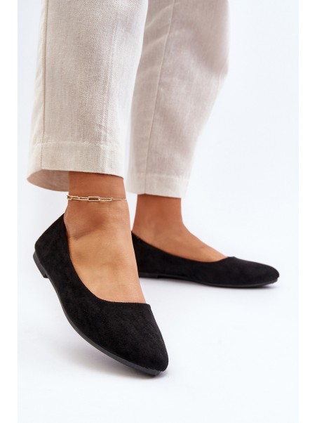 Black Women's Suede Ballerina Flats Kommia