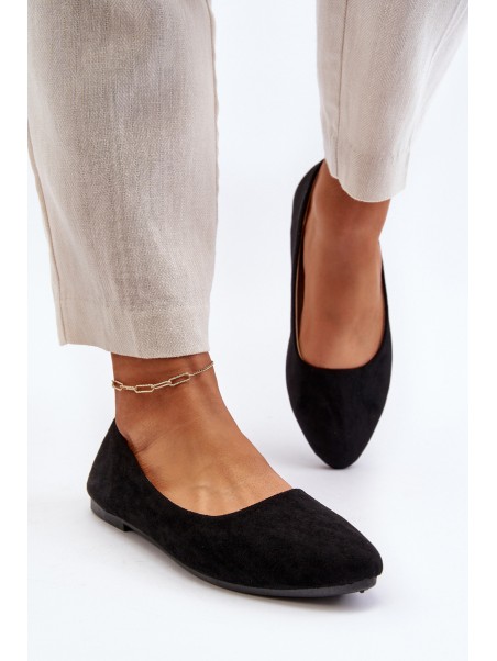 Black Women's Suede Ballerina Flats Kommia